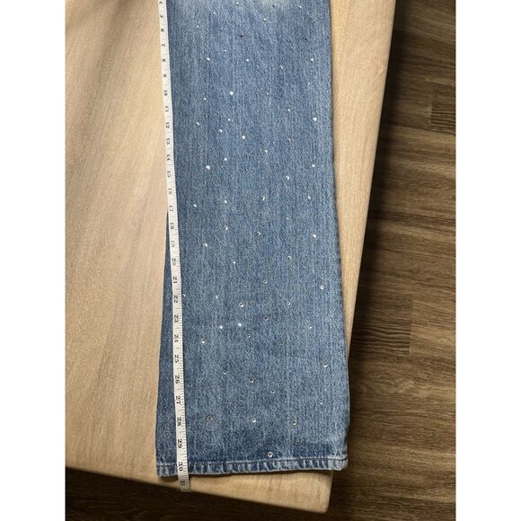 Maje High Waisted Jeans with Rhinestones Straight Leg Medium Wash Size 34 US XS - Picture 10 of 11